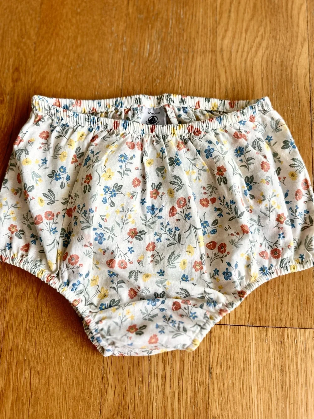 NWOT Petit Bateau Floral Diaper Cover in White with Blue, Pink & Yellow Flowers